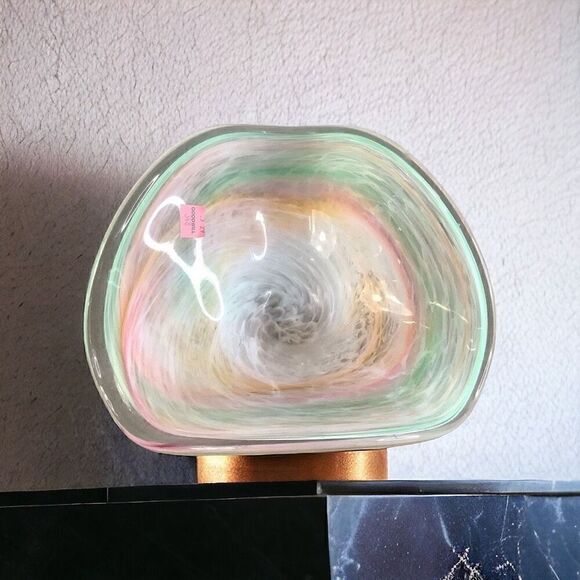 Murano Italian Art Glass Bowl Centerpiece Colorful Pastel Swirl Rainbow - Picture 2 of 6